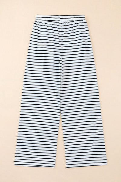 Drawstring Striped Wide Leg Pants