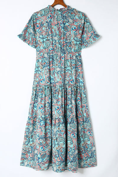 Paisley Boho Holiday Ruffle Tiered Maxi Dress