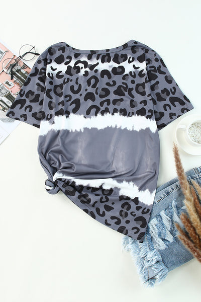 Tie Dye Leopard Patchwork Short Sleeve Top