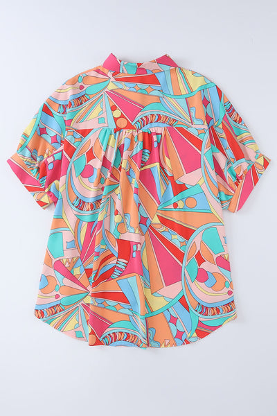 Geometry Print Half Puff Sleeve Loose Shirt