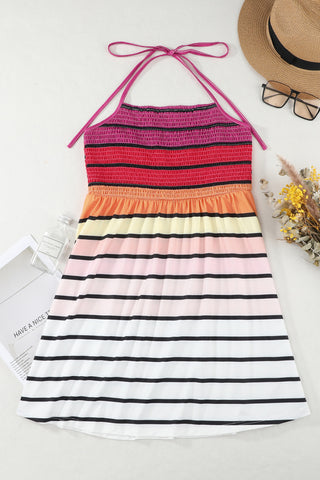 Smocked Halter Open Back Fit Flare Dress