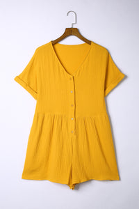 Button V Neck Crinkle Pocketed Romper