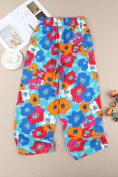 Floral Print Drawstring Wide Waistband Pants