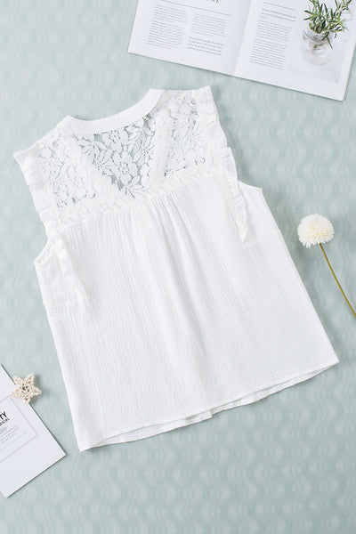 Floral Lace Crochet Textured Sleeveless Shirt