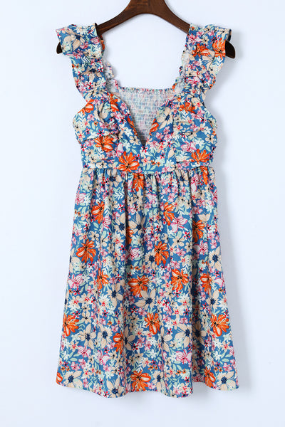 Floral Sweetheart Ruffle Sleeveless Mini Dress