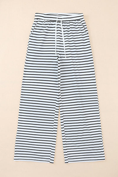 Drawstring Striped Wide Leg Pants