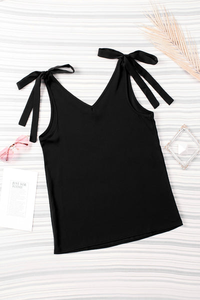 Tie On Shoulder V Neck Tank Top