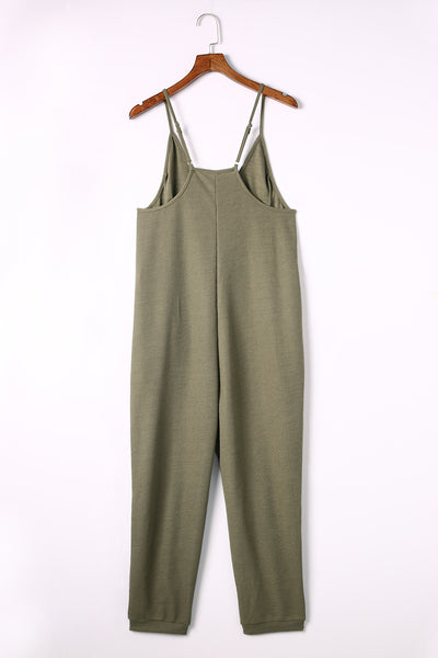 Textured V-Neck Pocketed Casual Jumpsuit