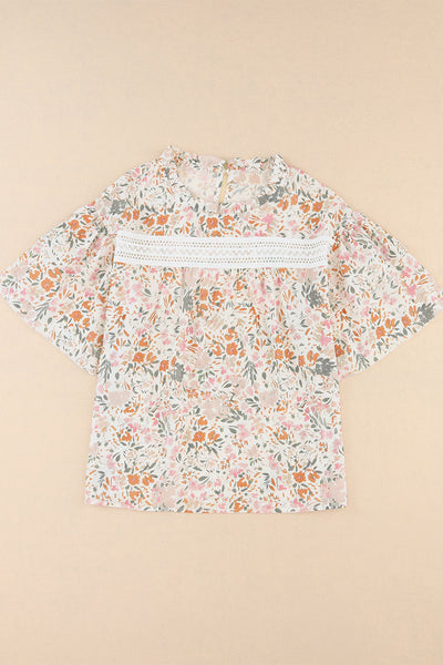 Floral Print Wide Ruffle Sleeves Blouse