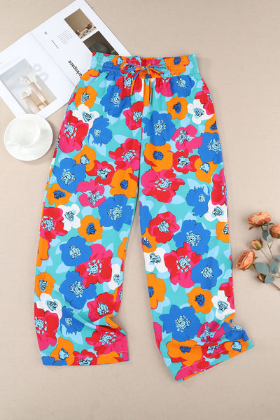 Floral Print Drawstring Wide Waistband Pants