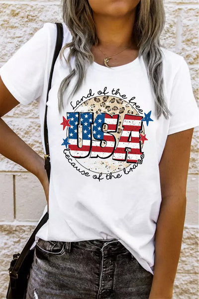 USA Flag Slogan Graphic Print Short Sleeve T Shirt