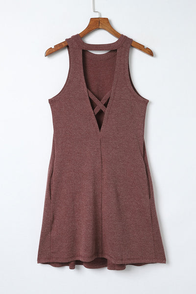 Crisscross Cut-out Back Knit Sleeveless Dress