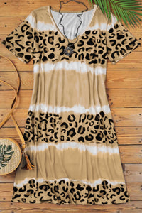 Leopard Color Block V-Neck T-shirt Dress