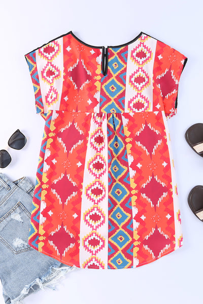 Floral Aztec Geometric Cap Sleeve Top