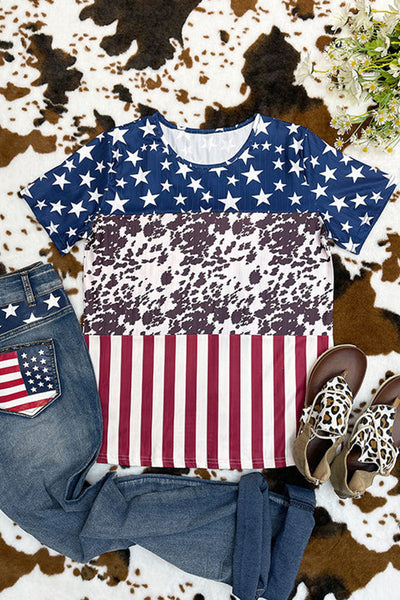 Western Flag Print Patchwork T-shirt