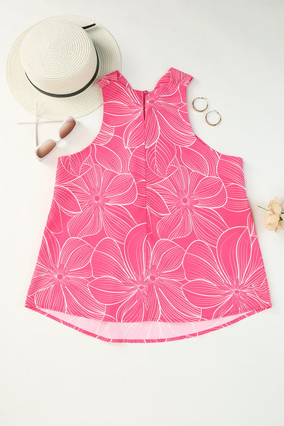 Blooming Floral Printed Twisted Neck Tank Top