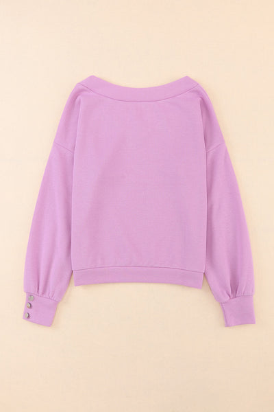 Knitted V Neck Buttoned Cuffs Sweater