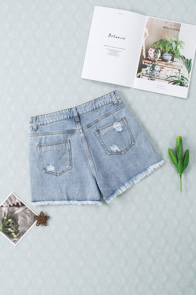 Rhinestone Tassel Distressed Denim Shorts