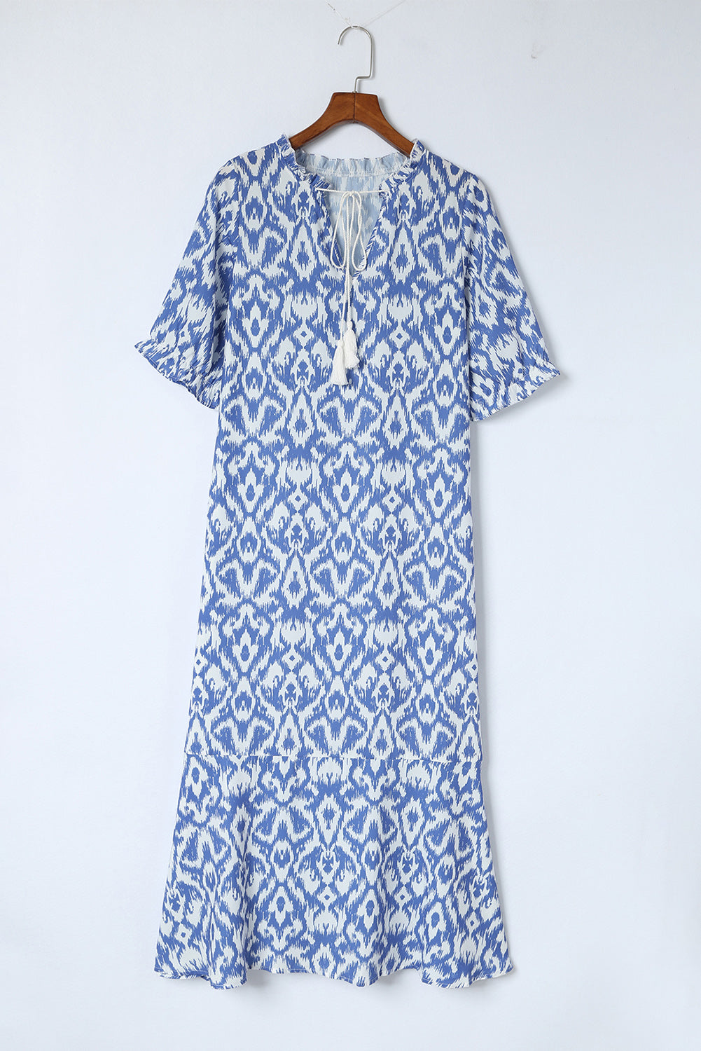 V Neck Casual Geometric Print Maxi Dress