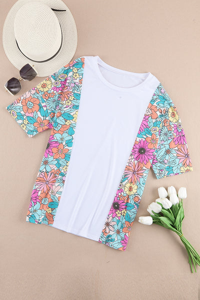 Floral Print Patchwork Short Sleeve Top