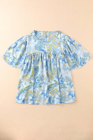 Paisley Print Wide Sleeves Loose Blouse