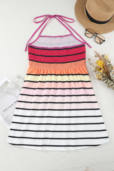 Smocked Halter Open Back Fit Flare Dress