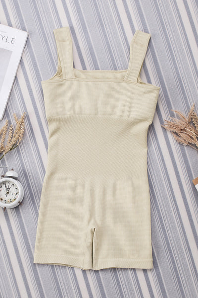 Ribbed Square Neck Padded Sports Romper