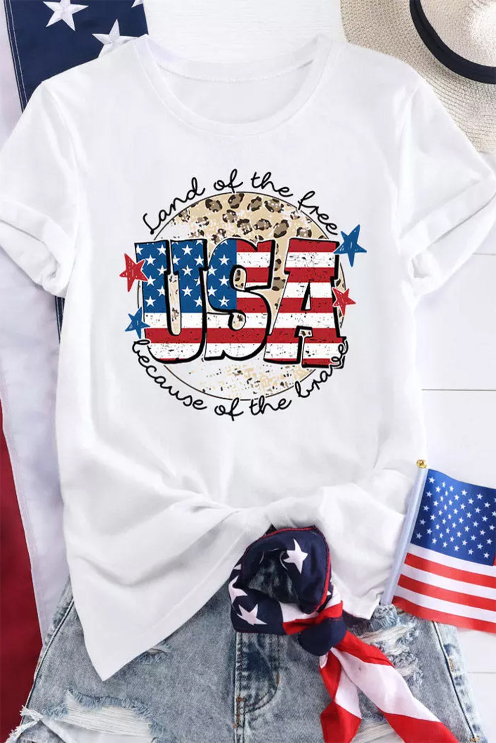 USA Flag Slogan Graphic Print Short Sleeve T Shirt