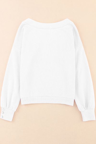 Knitted V Neck Buttoned Cuffs Sweater