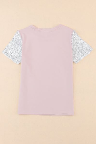 Round Neck Sequin Sleeve T Shirt