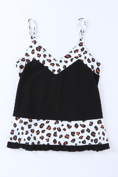 Leopard Patchwork Spaghetti Straps Tank Top