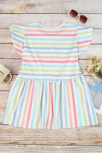 Stripe Print Textured Knit Babydoll Blouse