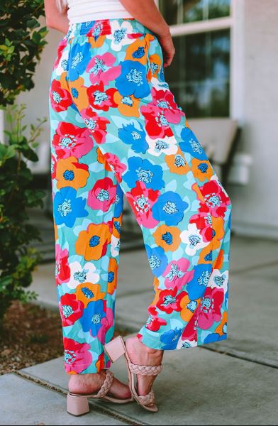 Floral Print Drawstring Wide Waistband Pants