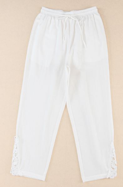 Lace Splicing Drawstring Casual Cotton Pants