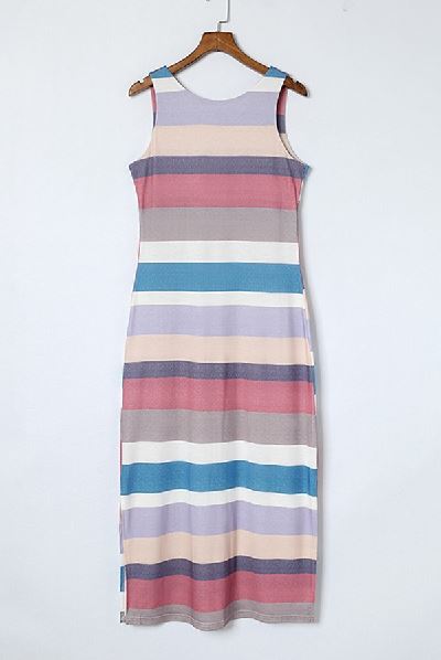 Stripe Print Slit Maxi Tank Top Dress