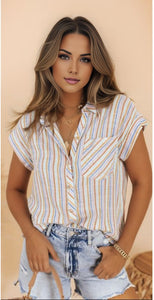 Stripe Short Sleeve Button up Shirt