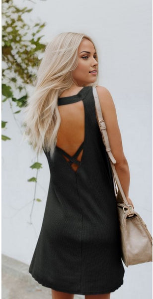 Crisscross Cut-out Back Knit Sleeveless Dress