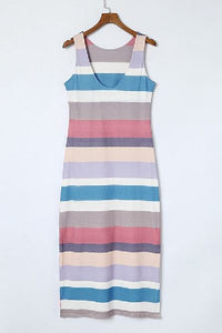 Stripe Print Slit Maxi Tank Top Dress