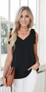 Tie On Shoulder V Neck Tank Top