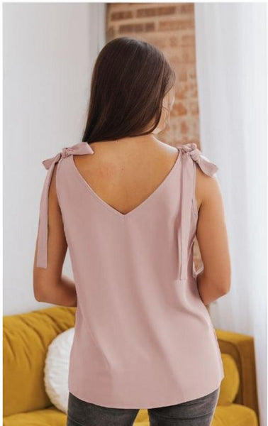 Tie On Shoulder V Neck Tank Top