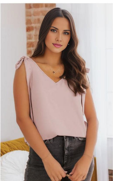 Tie On Shoulder V Neck Tank Top