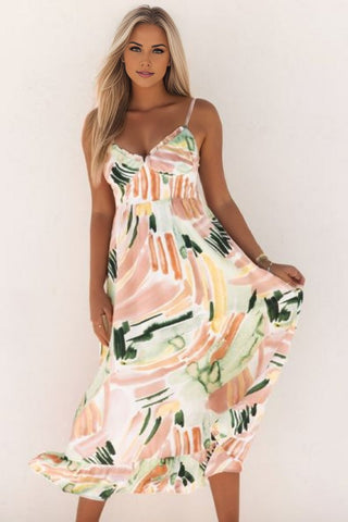 Spaghetti Straps Graffti Print Long Dress