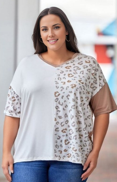 Leopard Patchwork Short Sleeve Top