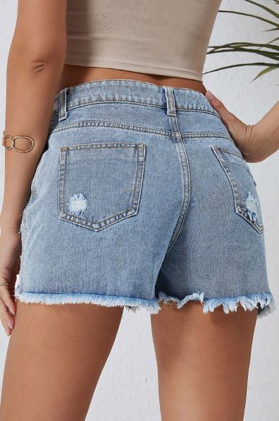 Rhinestone Tassel Distressed Denim Shorts