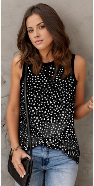 Leopard Print Round Neck Tank Top