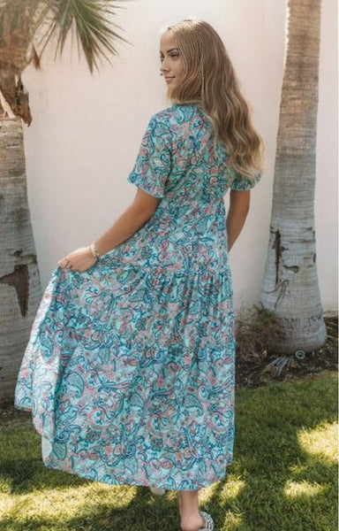 Paisley Boho Holiday Ruffle Tiered Maxi Dress