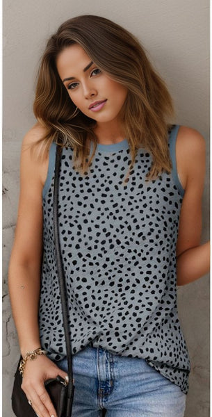 Leopard Print Round Neck Tank Top