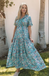 Paisley Boho Holiday Ruffle Tiered Maxi Dress