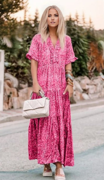 Paisley Boho Holiday Ruffle Tiered Maxi Dress