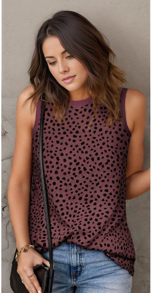 Leopard Print Round Neck Tank Top